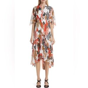 Fuzzi dress Half-Sleeve V-Neck Leaf-Print Tulle  Size M